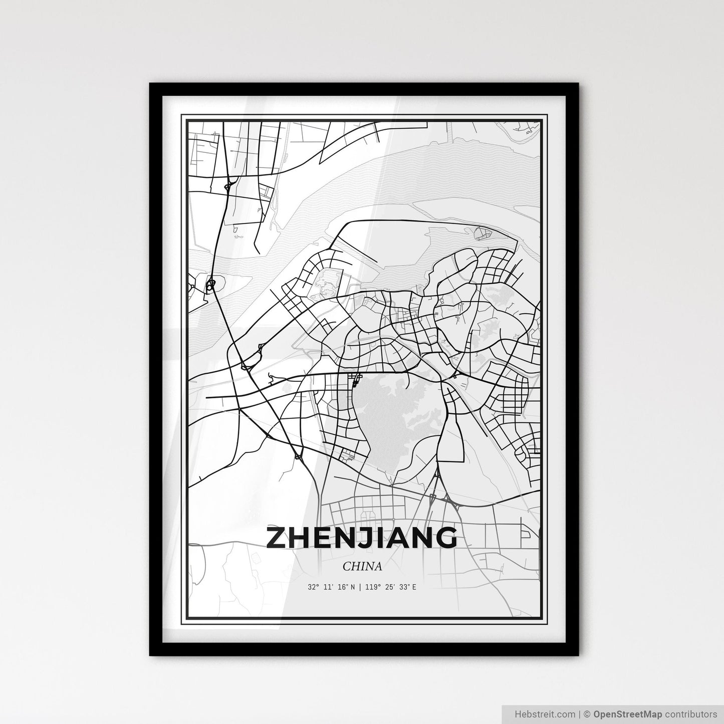 Zhenjiang China - Scandinavian Style City Map for Modern Home Decor