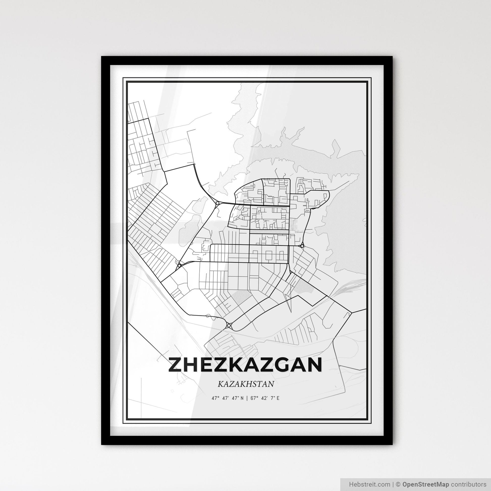 Zhezkazgan Kazakhstan - Scandinavian Style City Map for Modern Home Decor