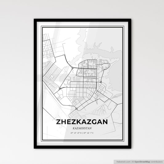Zhezkazgan Kazakhstan - Scandinavian Style City Map for Modern Home Decor