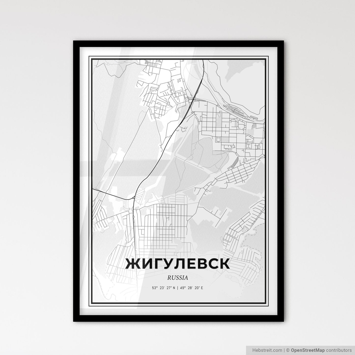 Zhigulyovsk Russia - Scandinavian Style City Map for Modern Home Decor