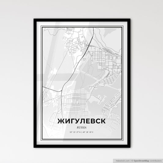 Zhigulyovsk Russia - Scandinavian Style City Map for Modern Home Decor
