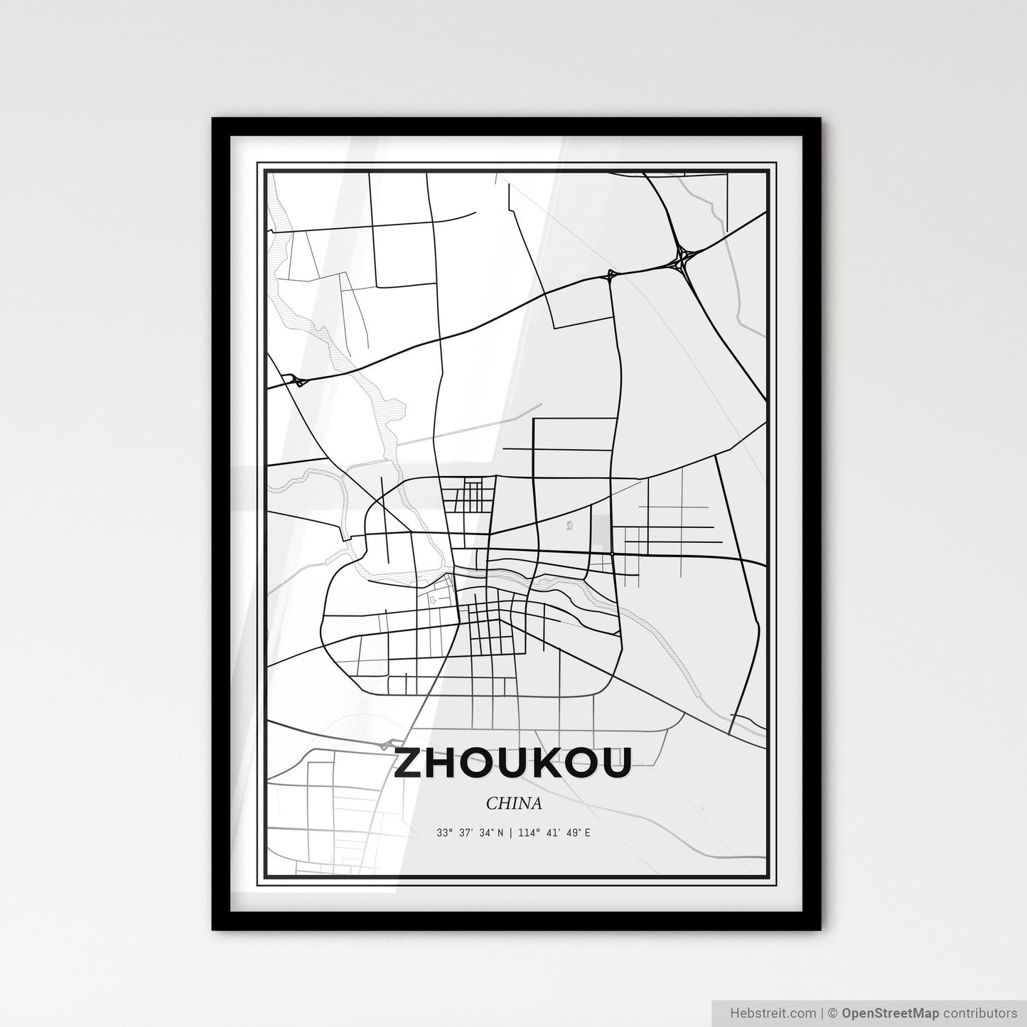 Zhoukou China - Scandinavian Style City Map for Modern Home Decor