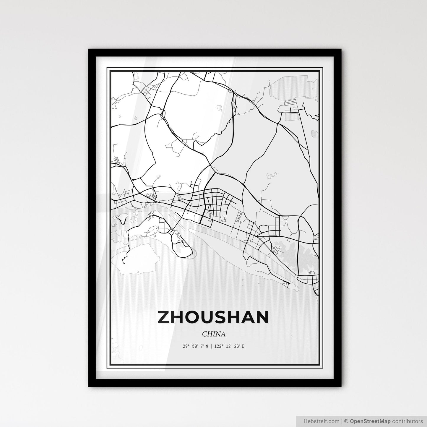 Zhoushan China - Scandinavian Style City Map for Modern Home Decor