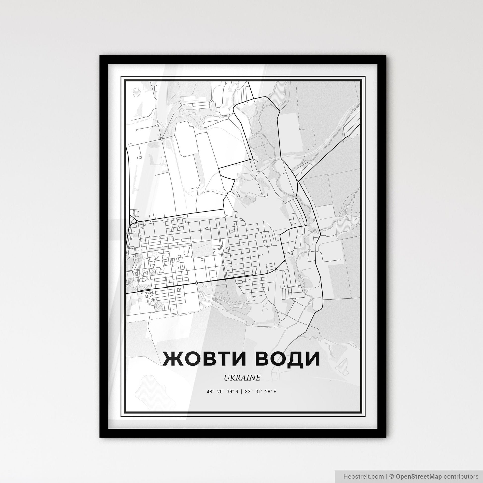 Zhovti Vody Ukraine - Scandinavian Style City Map for Modern Home Decor