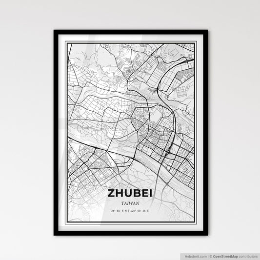 Zhubei Taiwan - Scandinavian Style City Map for Modern Home Decor