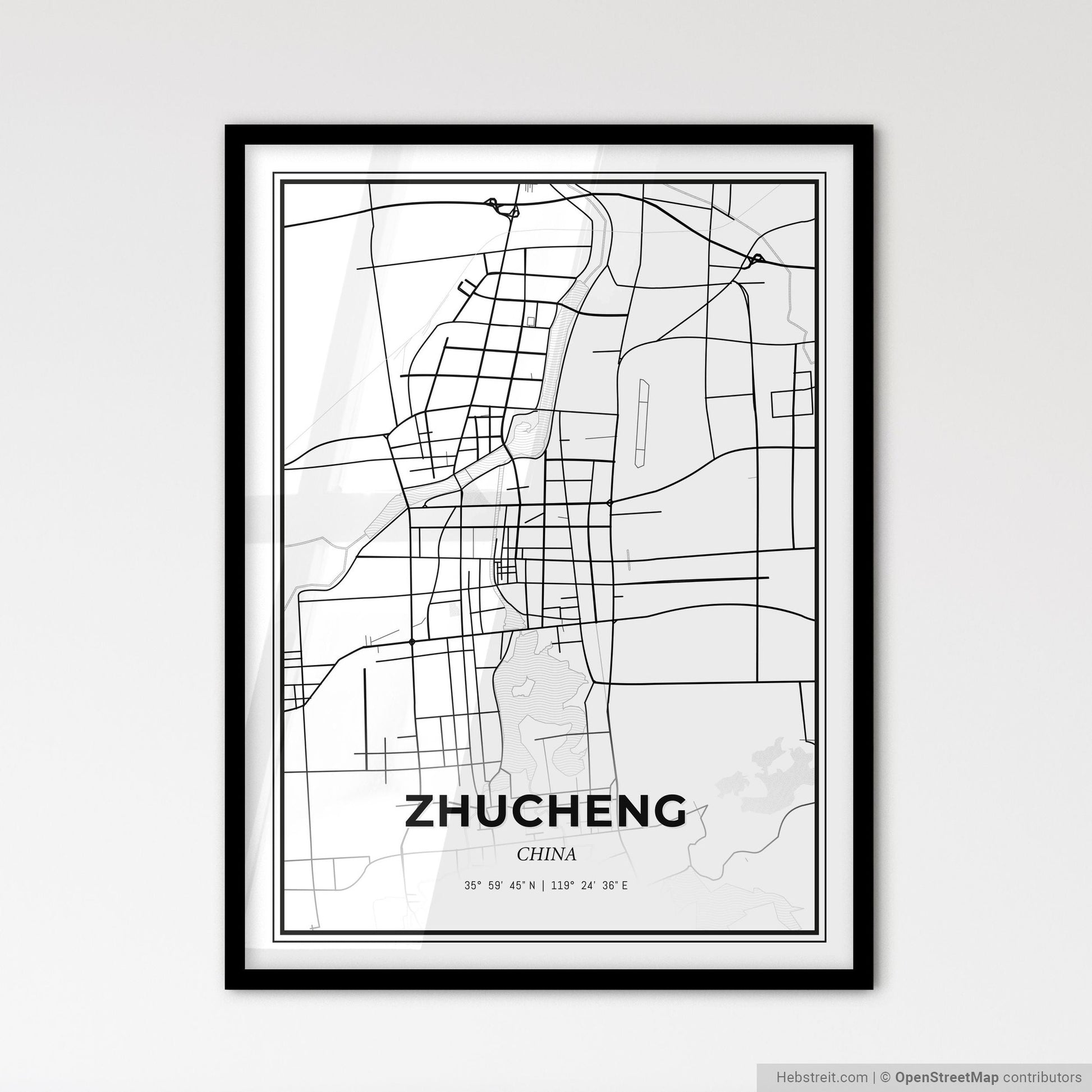 Zhucheng China - Scandinavian Style City Map for Modern Home Decor