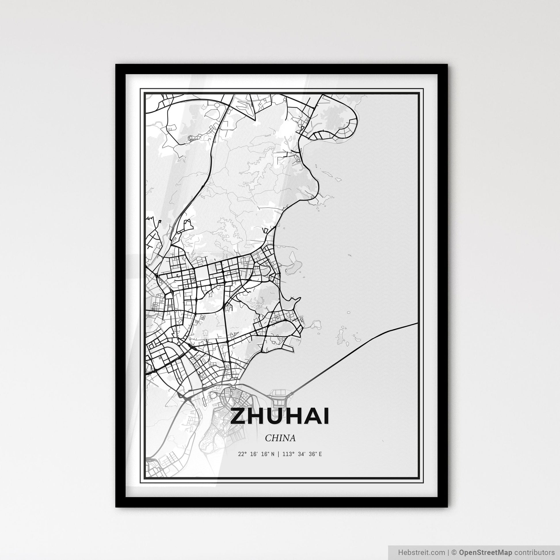 Zhuhai China - Scandinavian Style City Map for Modern Home Decor