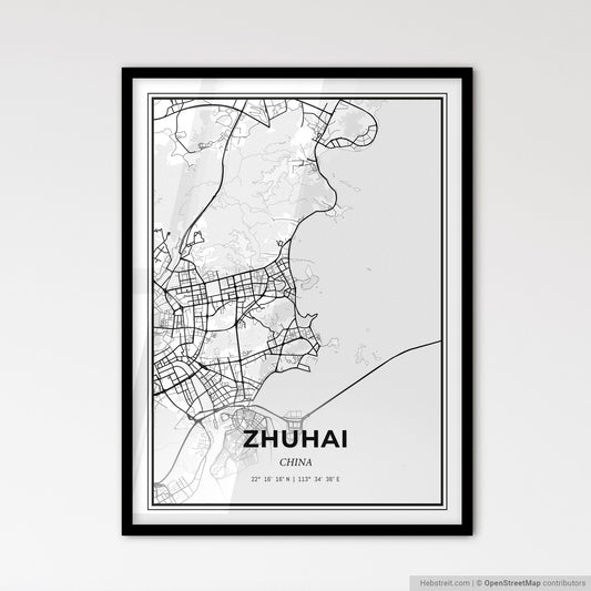 Zhuhai China - Scandinavian Style City Map for Modern Home Decor