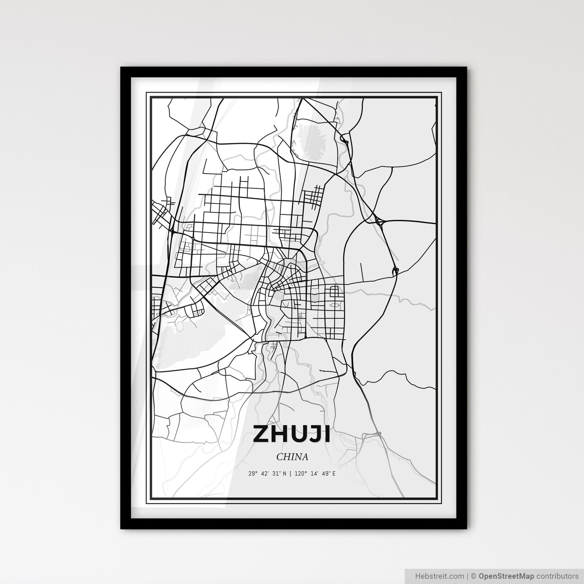 Zhuji China - Scandinavian Style City Map for Modern Home Decor