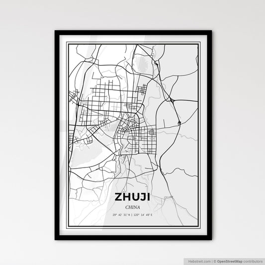 Zhuji China - Scandinavian Style City Map for Modern Home Decor