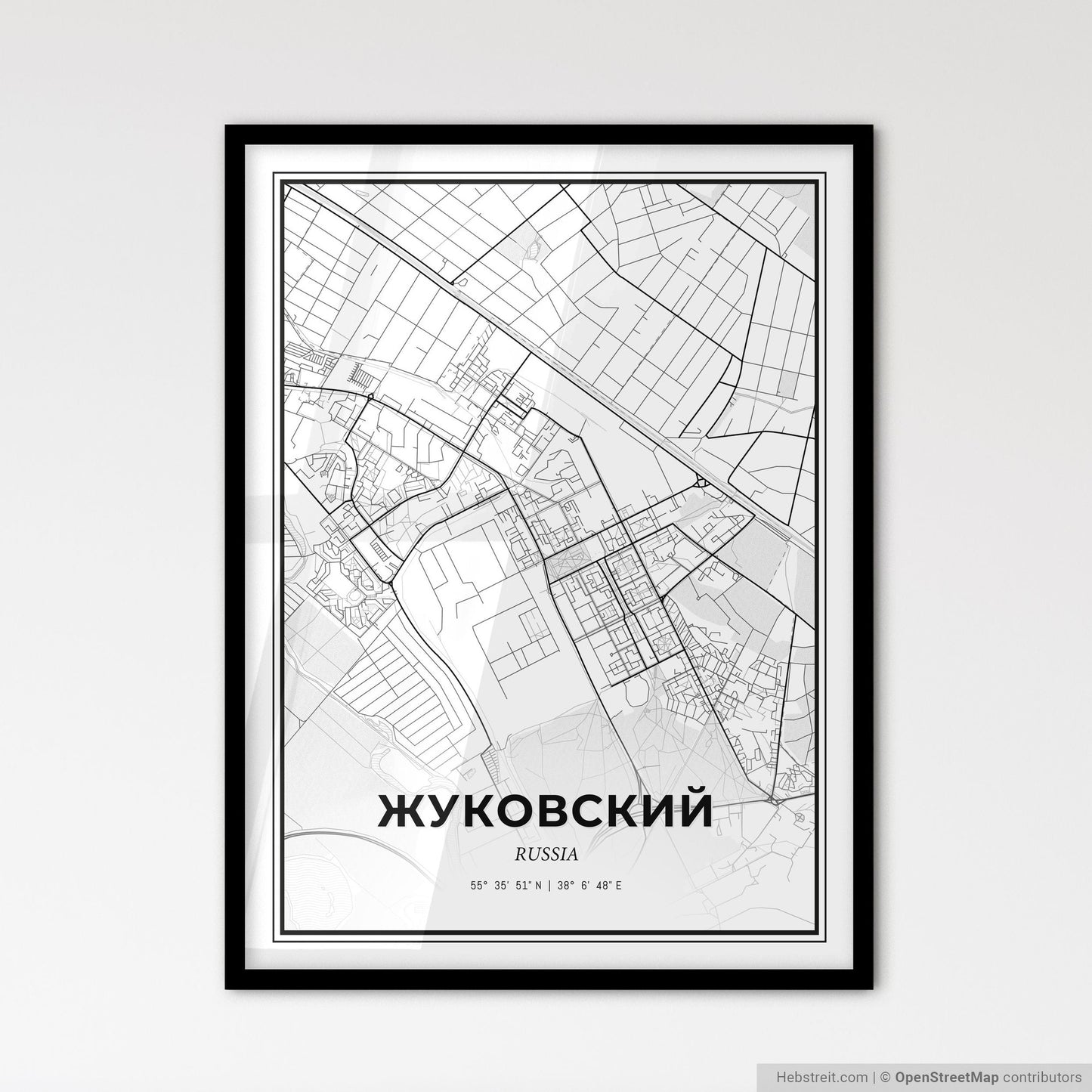 Zhukovsky Russia - Scandinavian Style City Map for Modern Home Decor