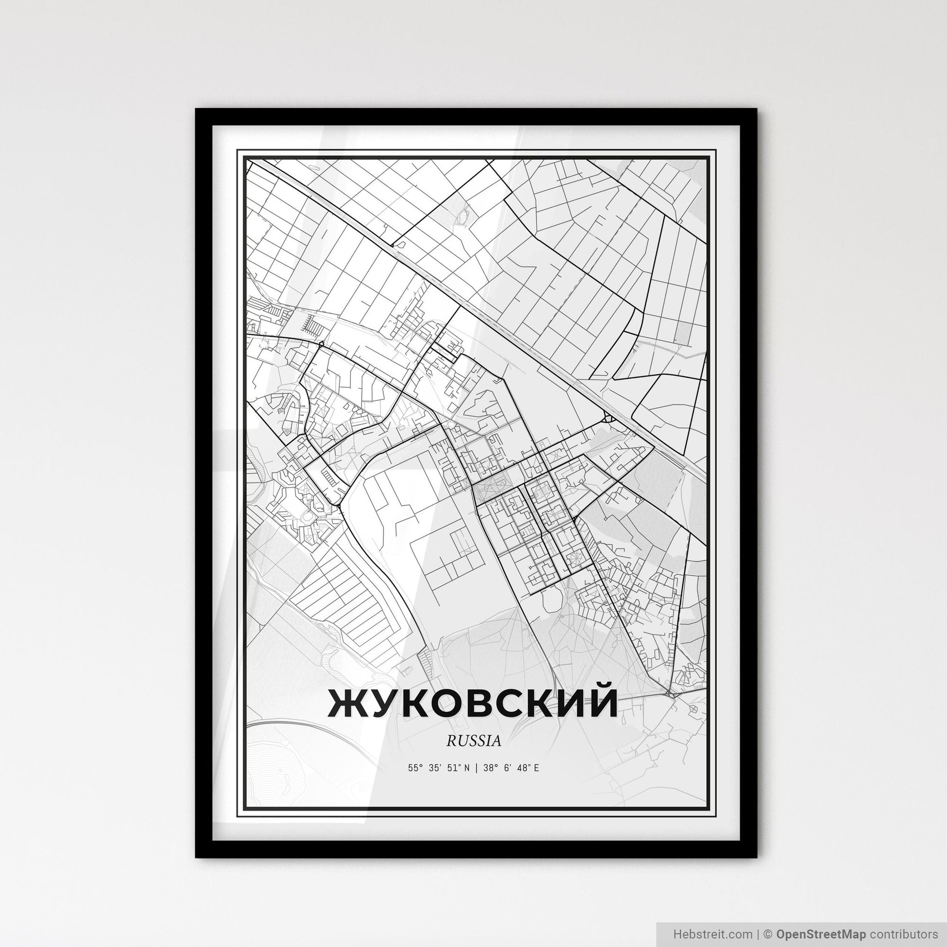 Zhukovsky Russia - Scandinavian Style City Map for Modern Home Decor