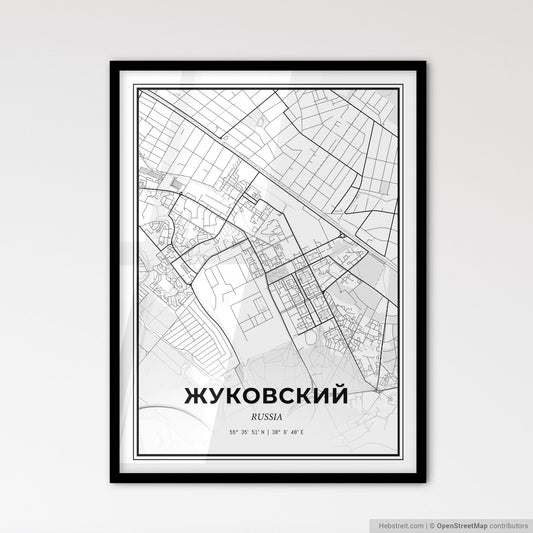 Zhukovsky Russia - Scandinavian Style City Map for Modern Home Decor