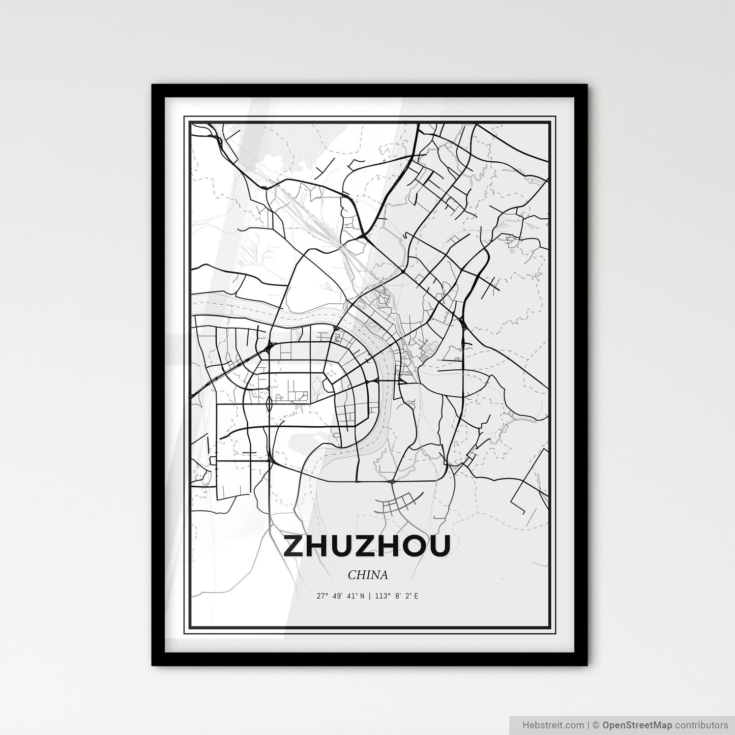 Zhuzhou China - Scandinavian Style City Map for Modern Home Decor