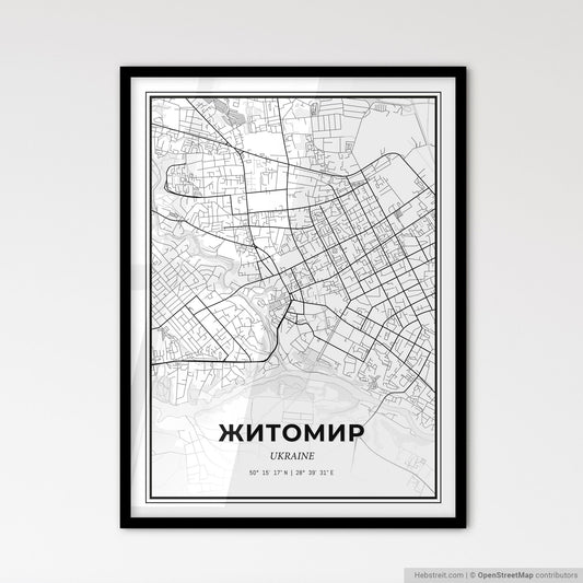 Zhytomyr Ukraine - Scandinavian Style City Map for Modern Home Decor