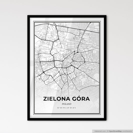 Zielona Góra Poland - Scandinavian Style City Map for Modern Home Decor