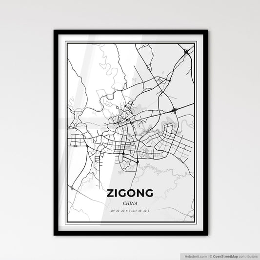 Zigong China - Scandinavian Style City Map for Modern Home Decor