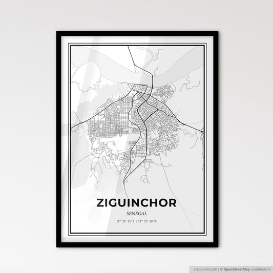 Ziguinchor Senegal - Scandinavian Style City Map for Modern Home Decor
