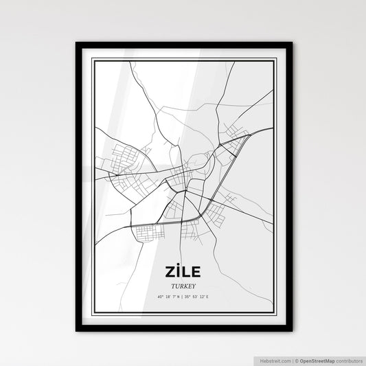 Zile Turkey - Scandinavian Style City Map for Modern Home Decor