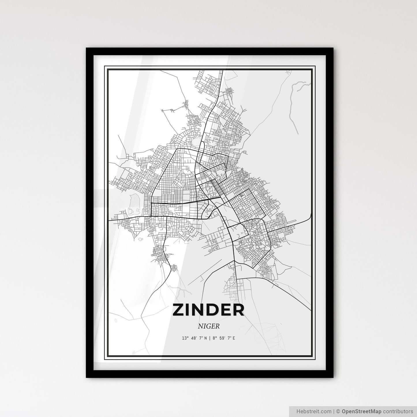 Zinder Niger - Scandinavian Style City Map for Modern Home Decor