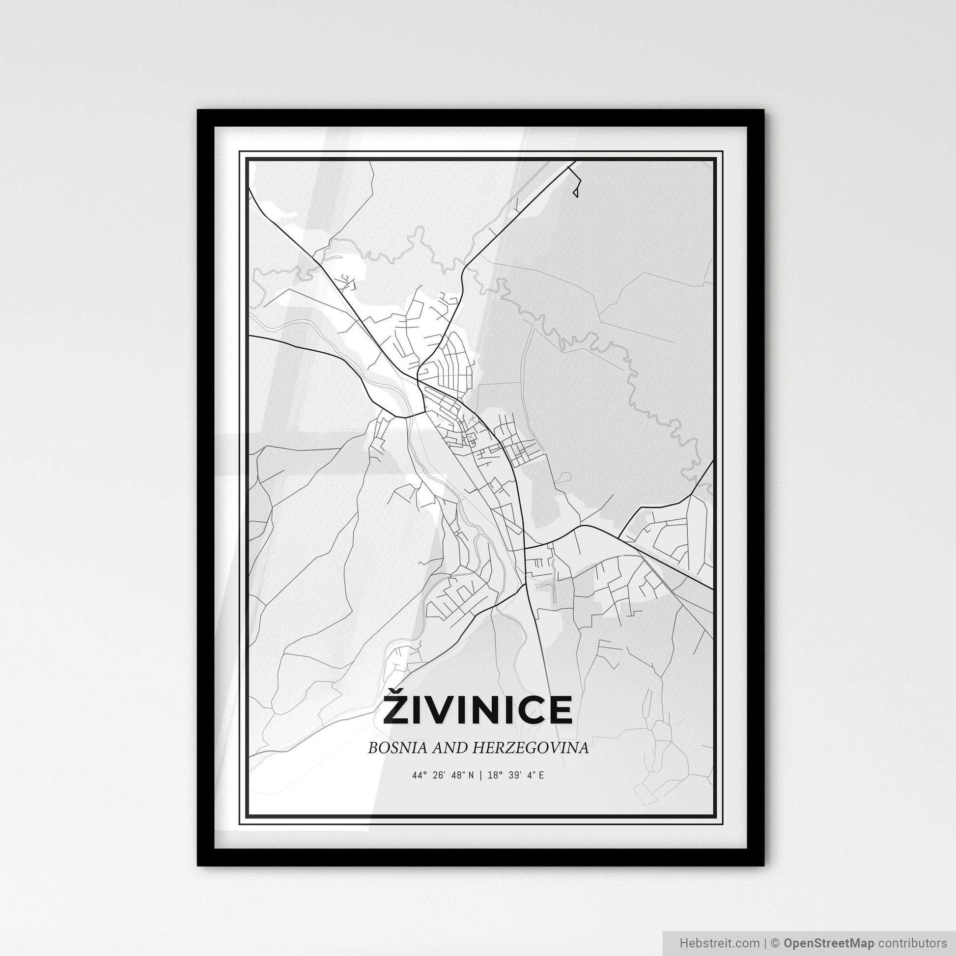 Živinice Bosnia and Herzegovina - Scandinavian Style City Map for Modern Home Decor