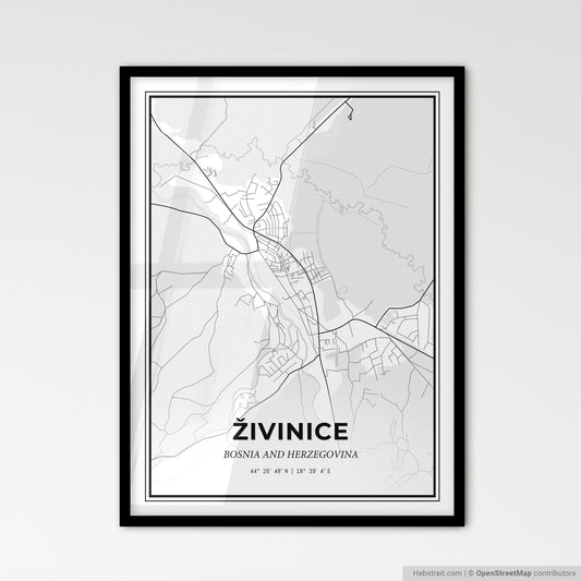 Živinice Bosnia and Herzegovina - Scandinavian Style City Map for Modern Home Decor