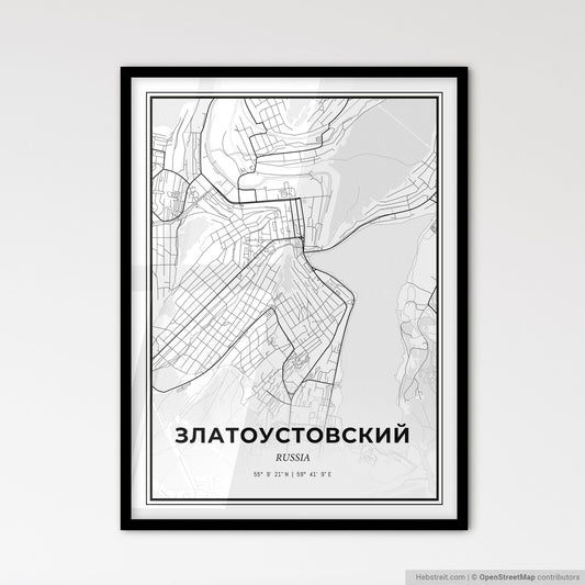 Zlatoust Russia - Scandinavian Style City Map for Modern Home Decor