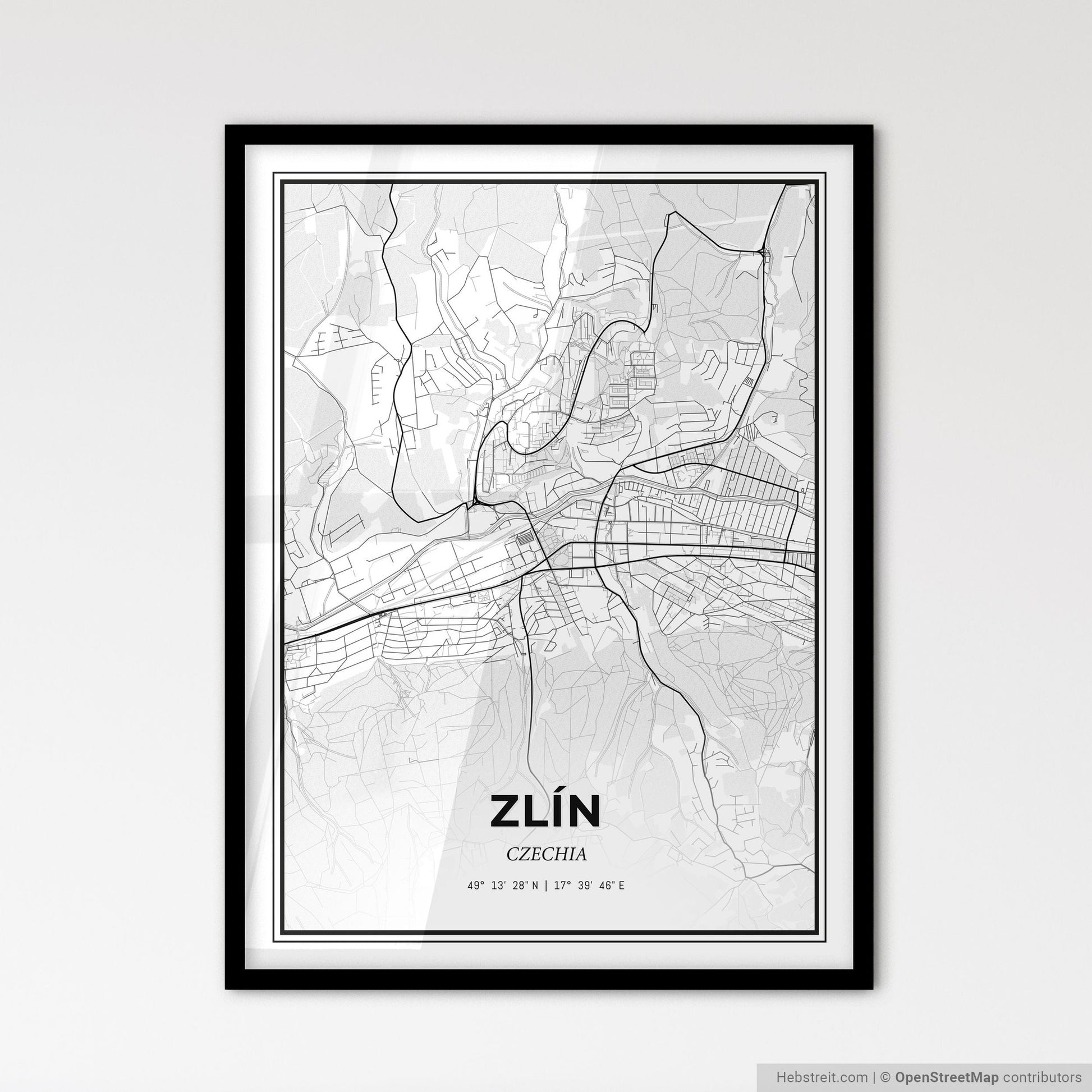 Zlín Czechia - Scandinavian Style City Map for Modern Home Decor