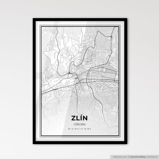 Zlín Czechia - Scandinavian Style City Map for Modern Home Decor