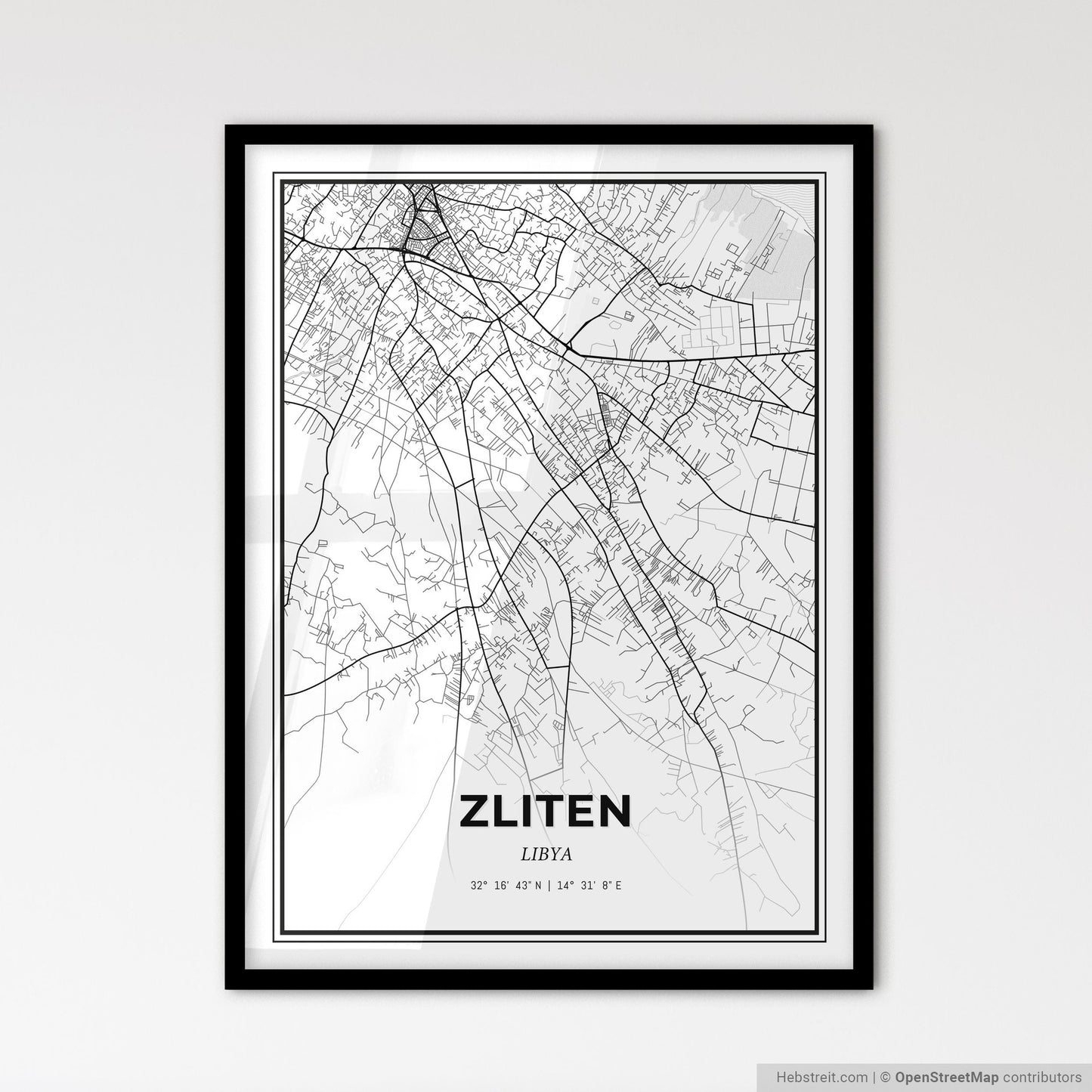 Zliten Libya - Scandinavian Style City Map for Modern Home Decor
