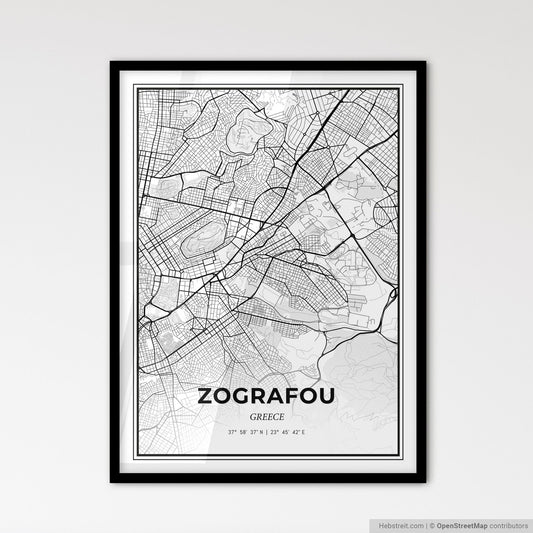 Zografou Greece - Scandinavian Style City Map for Modern Home Decor
