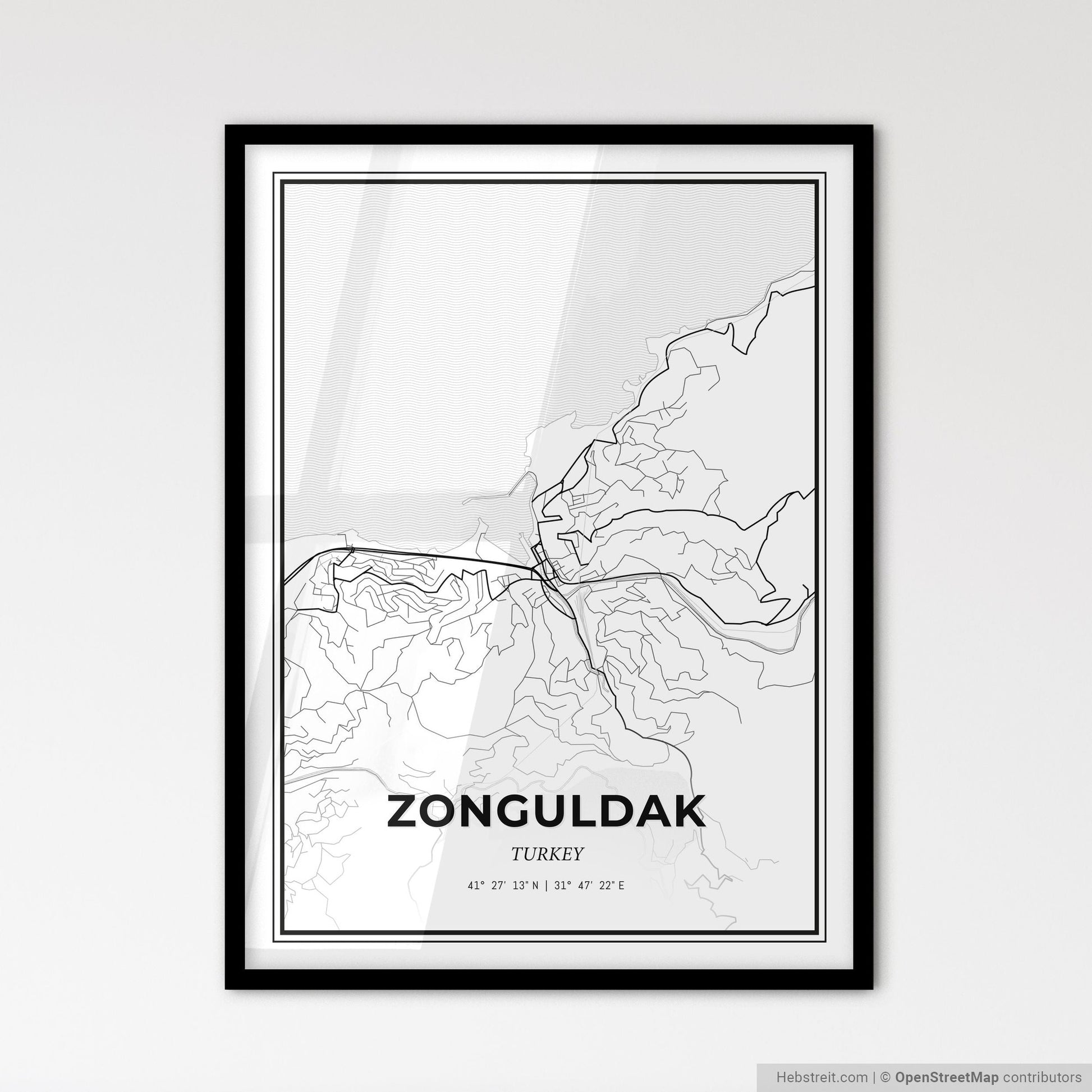 Zonguldak Turkey - Scandinavian Style City Map for Modern Home Decor