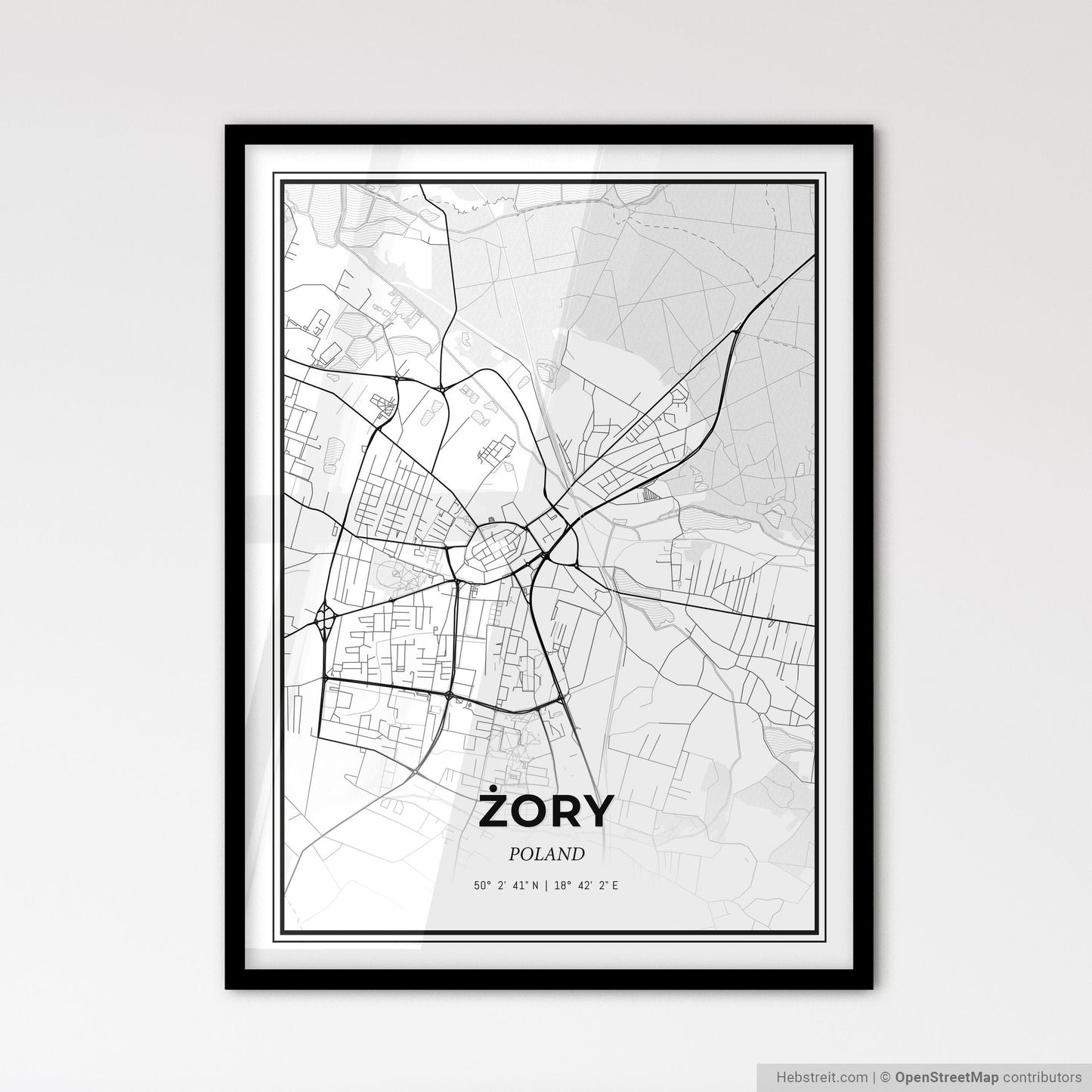 Żory Poland - Scandinavian Style City Map for Modern Home Decor