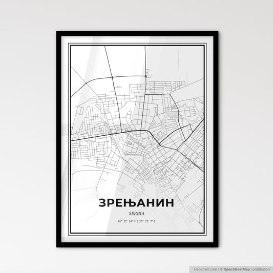 Zrenjanin Serbia - Scandinavian Style City Map for Modern Home Decor