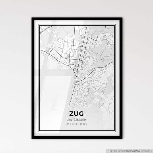Zug Switzerland - Scandinavian Style City Map for Modern Home Decor