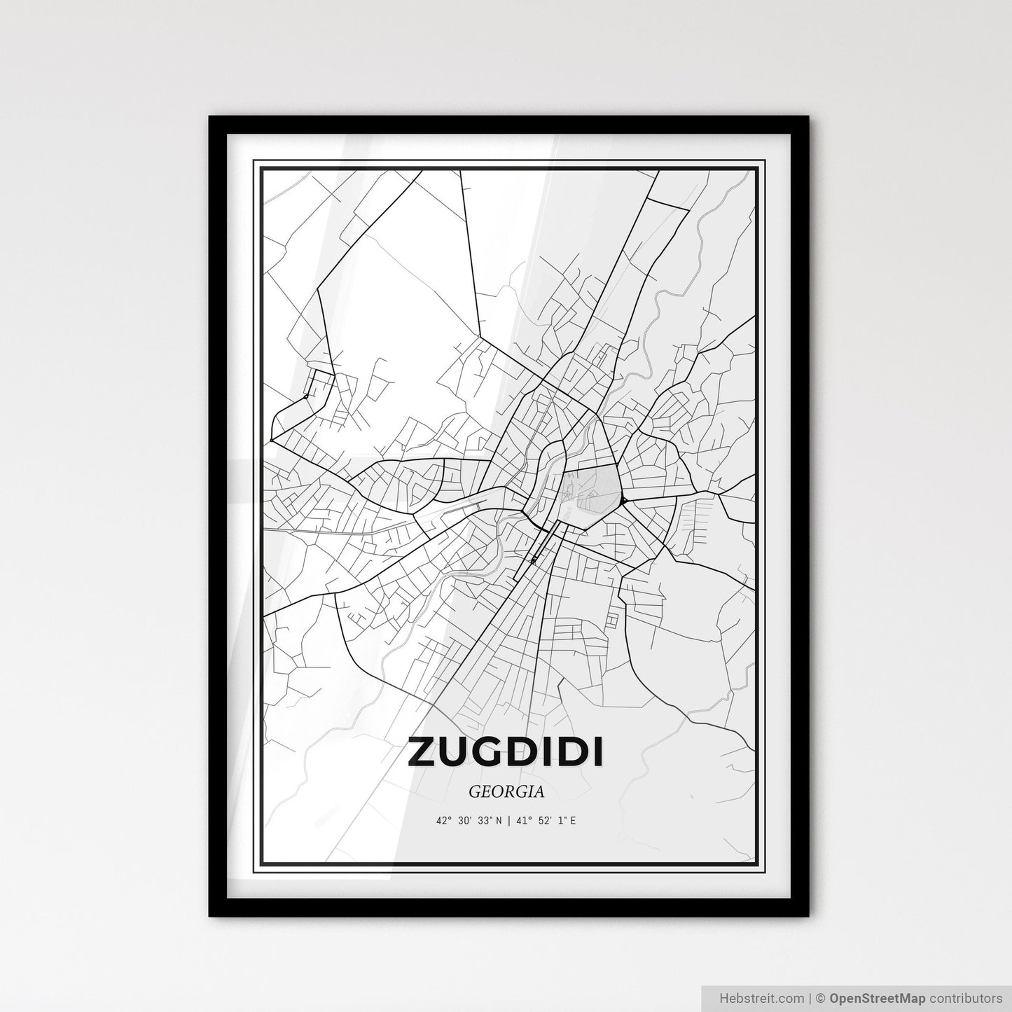 Zugdidi Georgia - Scandinavian Style City Map for Modern Home Decor