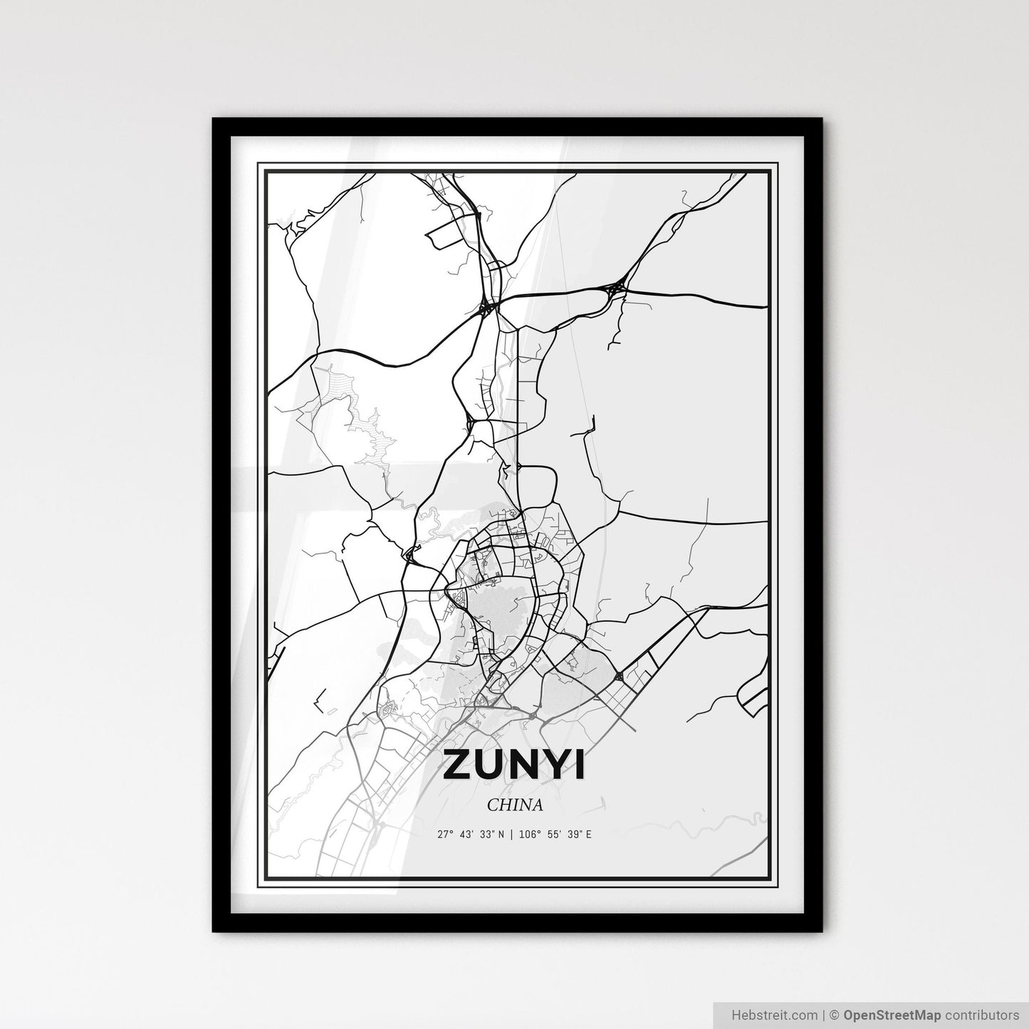 Zunyi China - Scandinavian Style City Map for Modern Home Decor