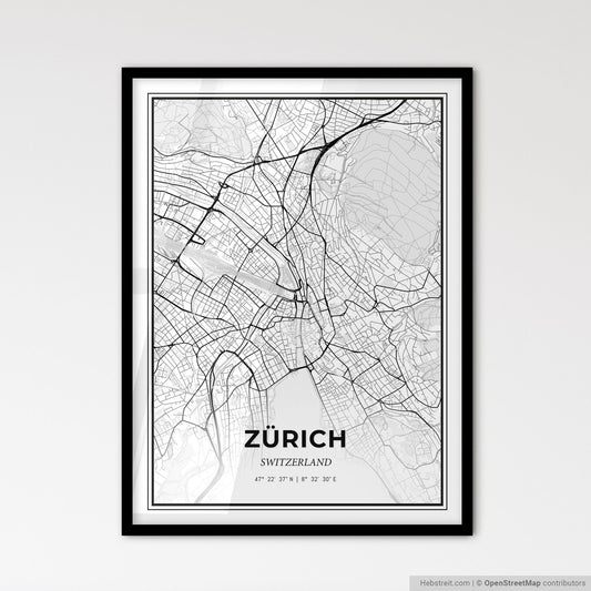 Zürich Switzerland - Scandinavian Style City Map for Modern Home Decor