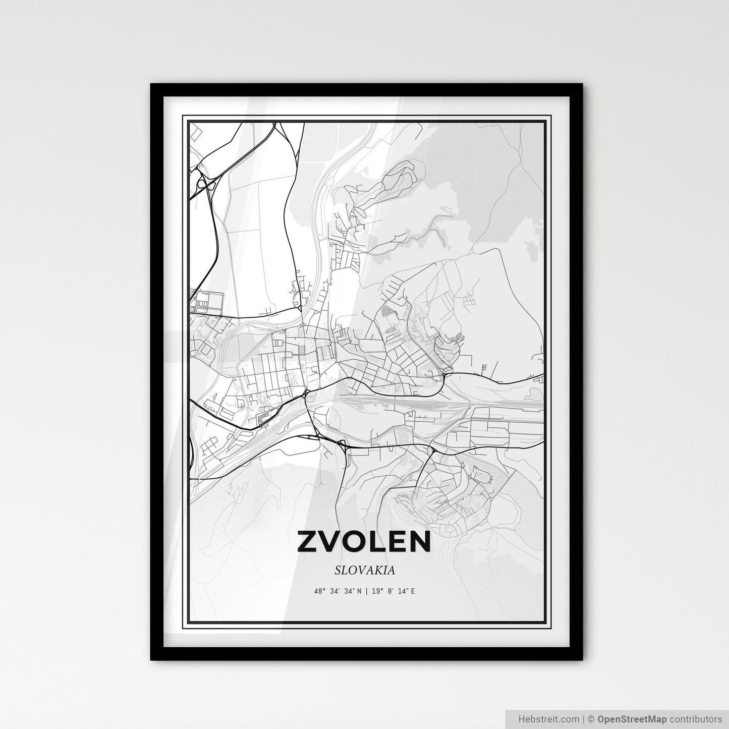 Zvolen Slovakia - Scandinavian Style City Map for Modern Home Decor