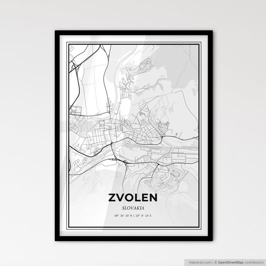 Zvolen Slovakia - Scandinavian Style City Map for Modern Home Decor