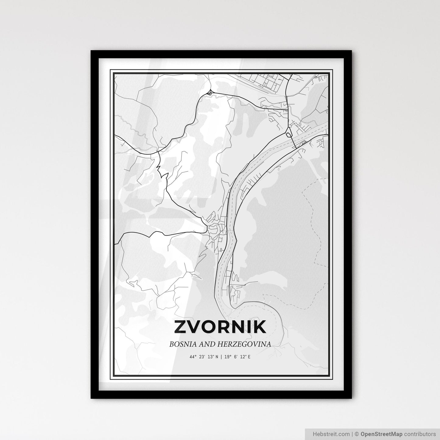 Zvornik Bosnia and Herzegovina - Scandinavian Style City Map for Modern Home Decor