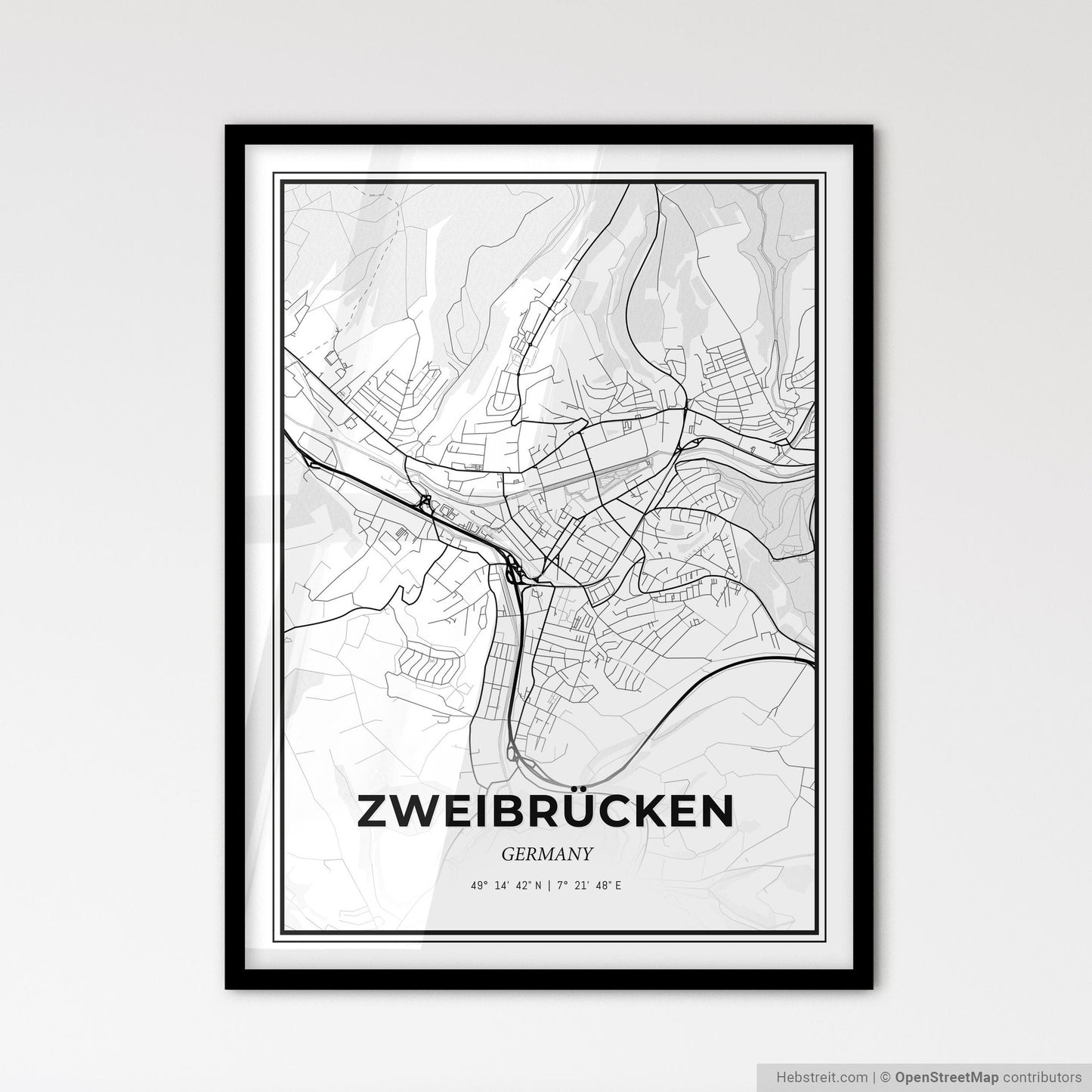 Zweibrucken Germany - Scandinavian Style City Map for Modern Home Decor