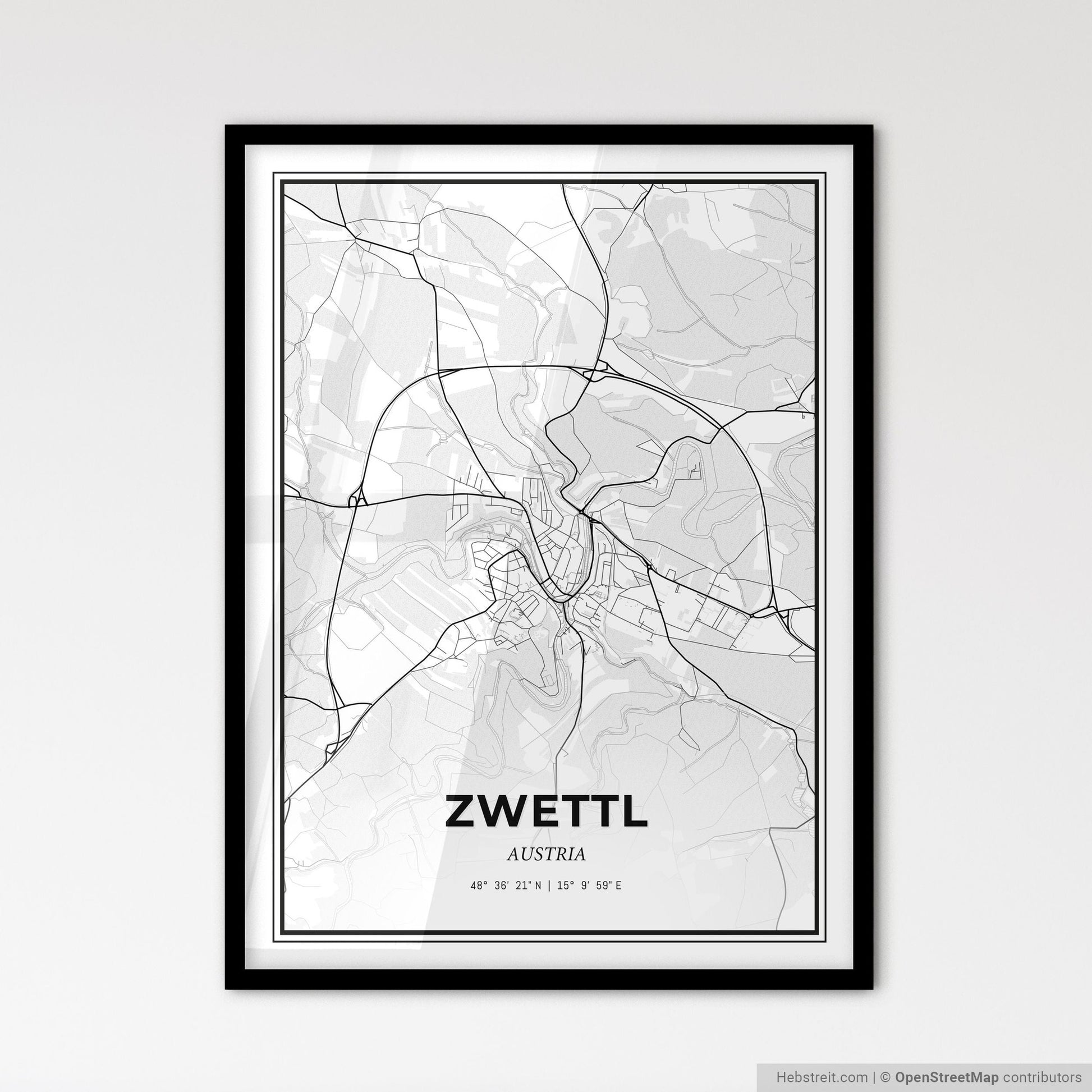 Zwettl Austria - Scandinavian Style City Map for Modern Home Decor