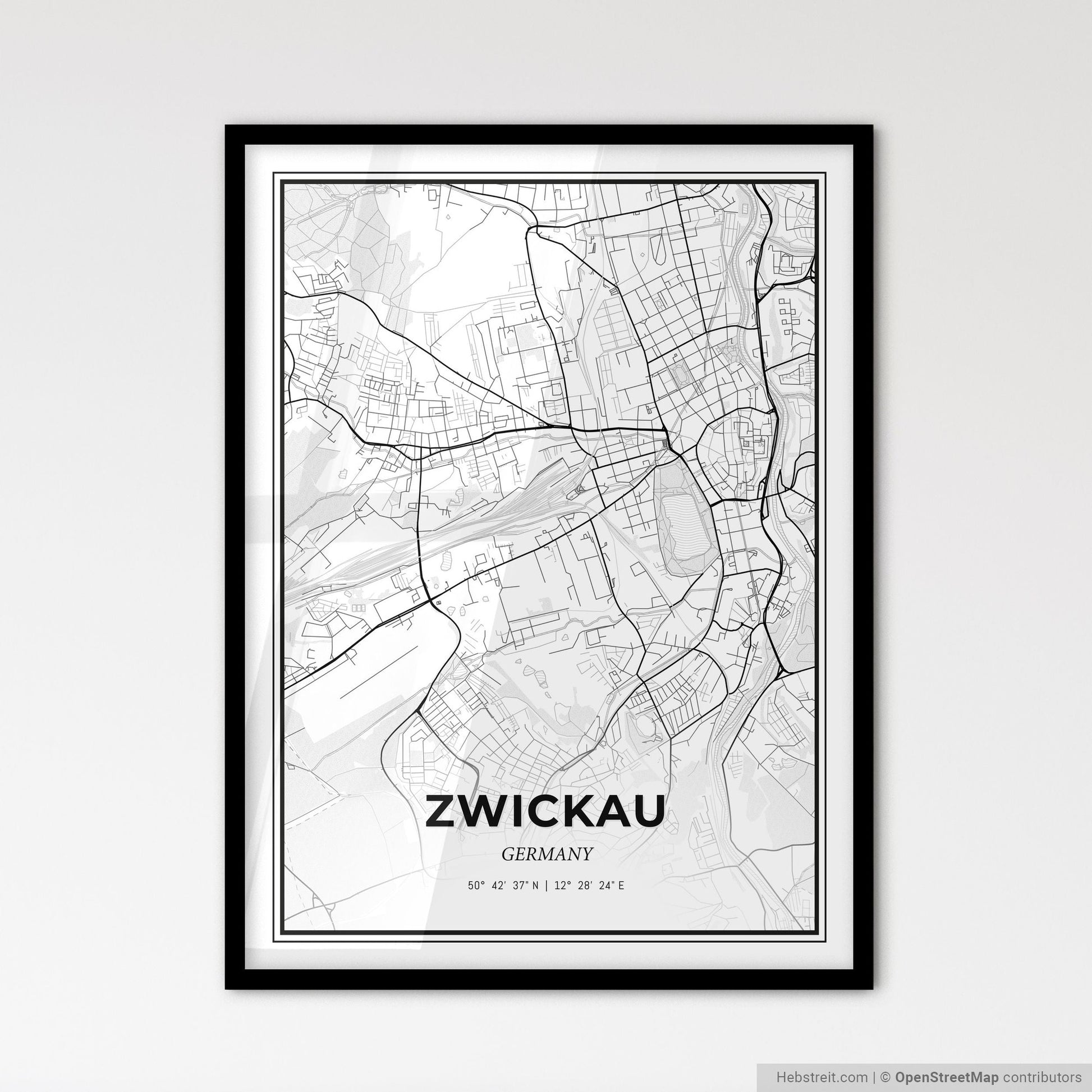Zwickau Germany - Scandinavian Style City Map for Modern Home Decor