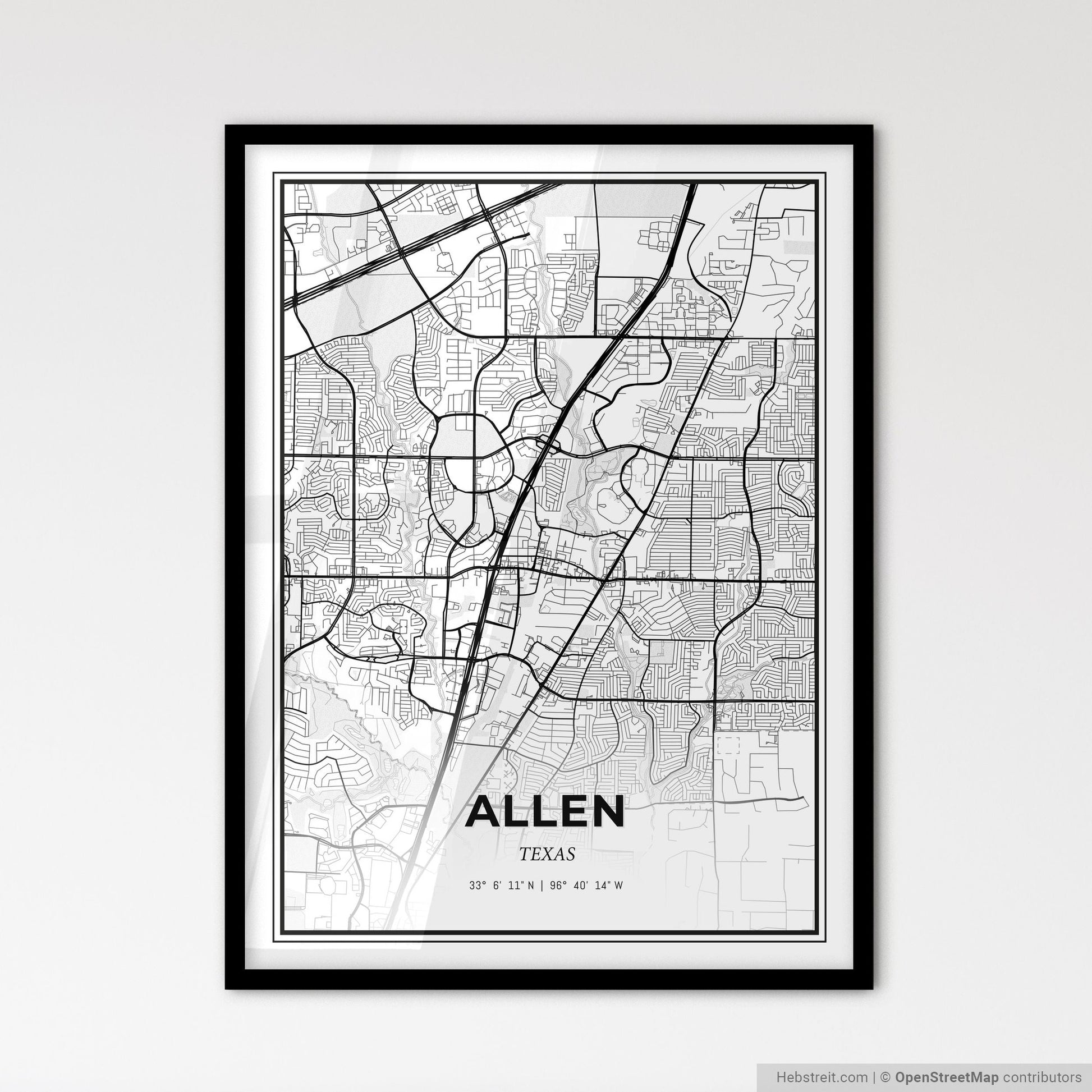 Allen Texas - Scandinavian Style City Map for Modern Home Decor