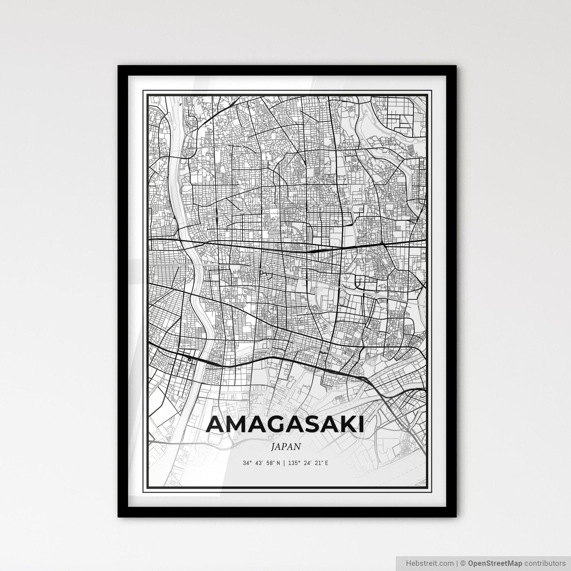 Amagasaki Japan - Scandinavian Style City Map for Modern Home Decor