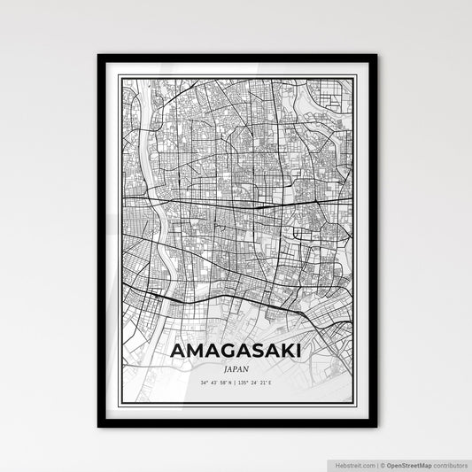 Amagasaki Japan - Scandinavian Style City Map for Modern Home Decor