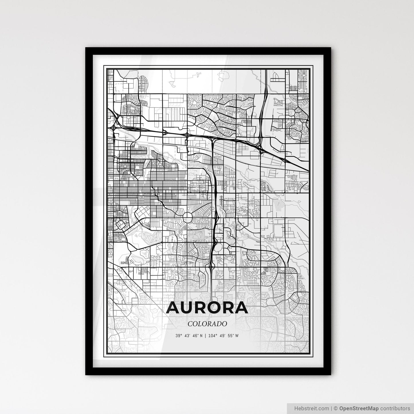 Aurora Colorado - Scandinavian Style City Map for Modern Home Decor