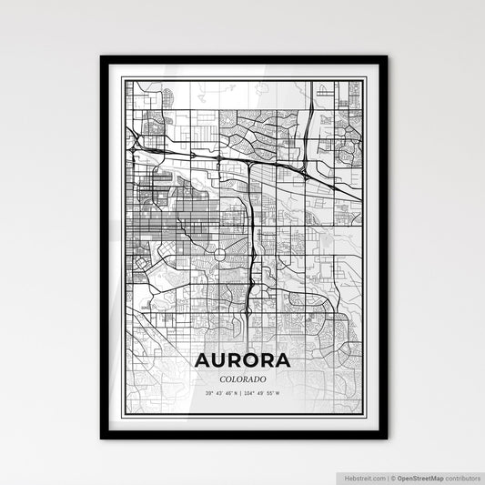 Aurora Colorado - Scandinavian Style City Map for Modern Home Decor