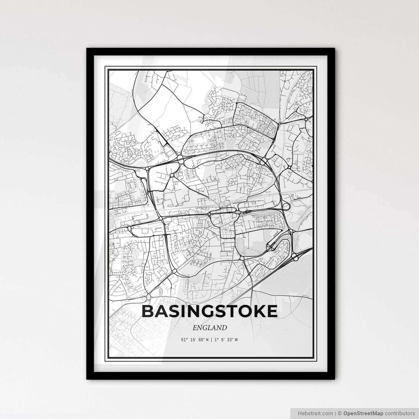 Basingstoke England - Scandinavian Style City Map for Modern Home Decor